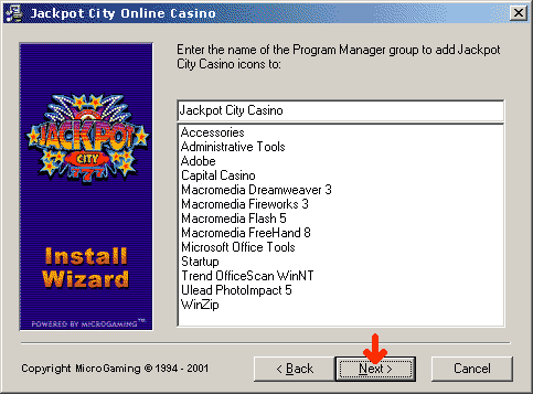 Jackpot City Online Casino. Casino Software Installation. Click Next to continue.